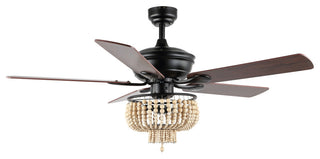 Opal 52" 3-Light Farmhouse Rustic Shade LED Ceiling Fan With Remote, Black