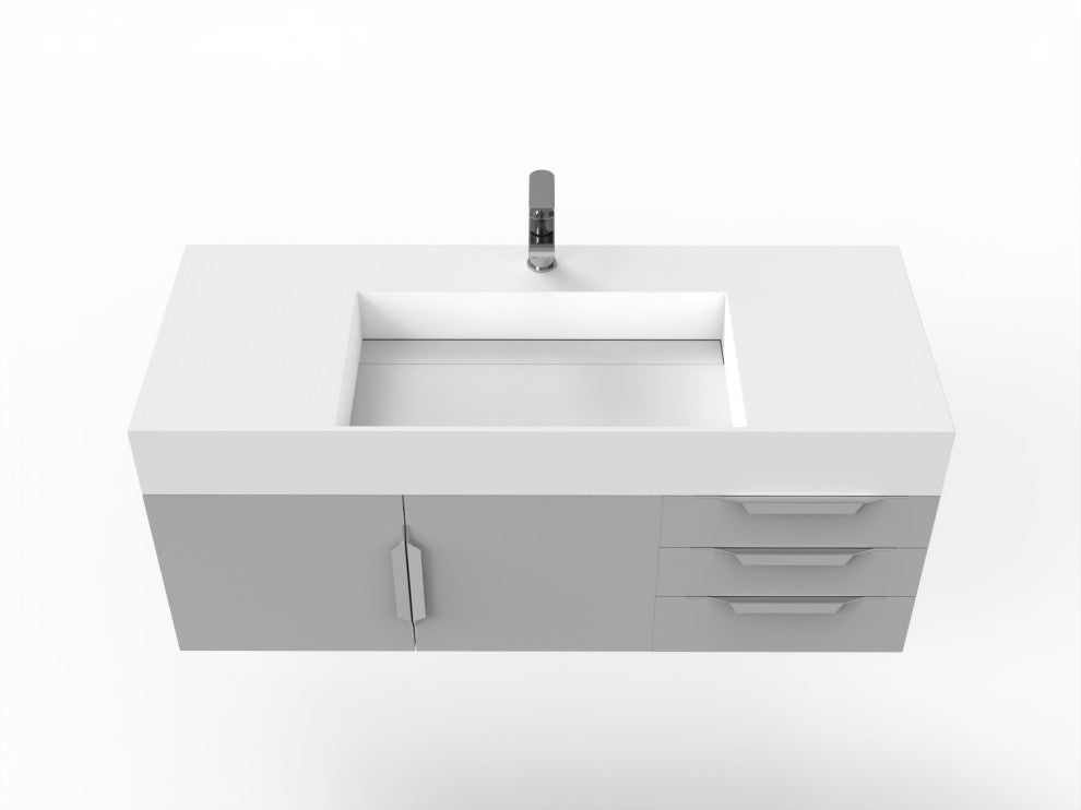 CastelloUSA Amazon 48" Wall Mounted Vanity Set, Gray, White Top, Chrome Handles
