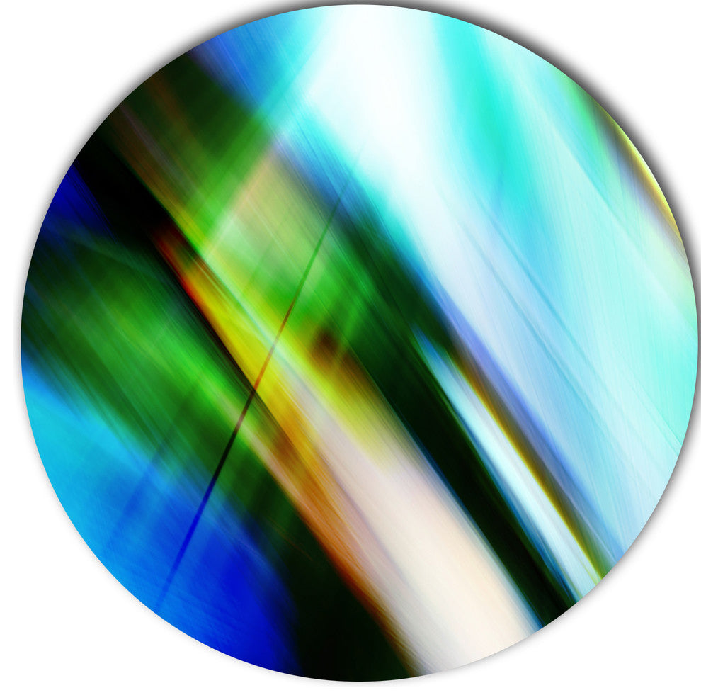 Rays Of Speed Blue Green, Abstract Digital Art Disc Metal Artwork, 23"