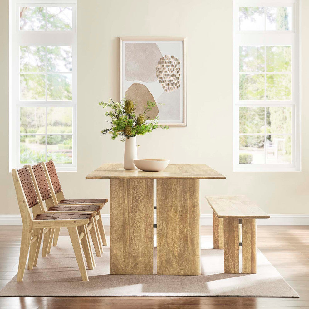 Amistad 86" Wood Dining Table and Bench 2 Piece Set - Oak