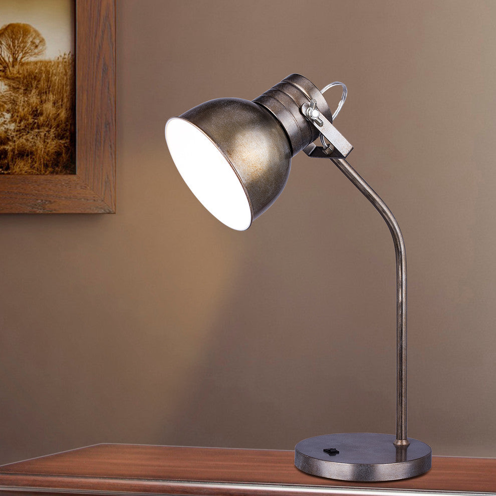Rust Brushed Steel Metal Table Lamp in a Task Lamp Style, 21.5"