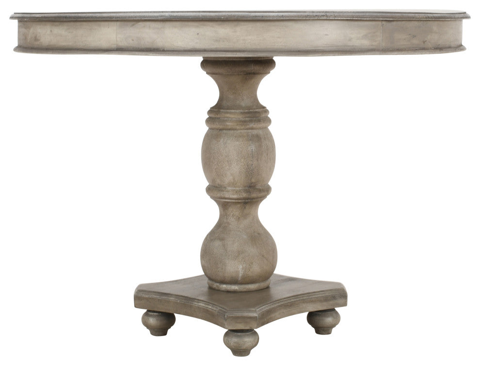 42" Mango Wood Dining Table Round Top Pedestal Base Washed White Gray