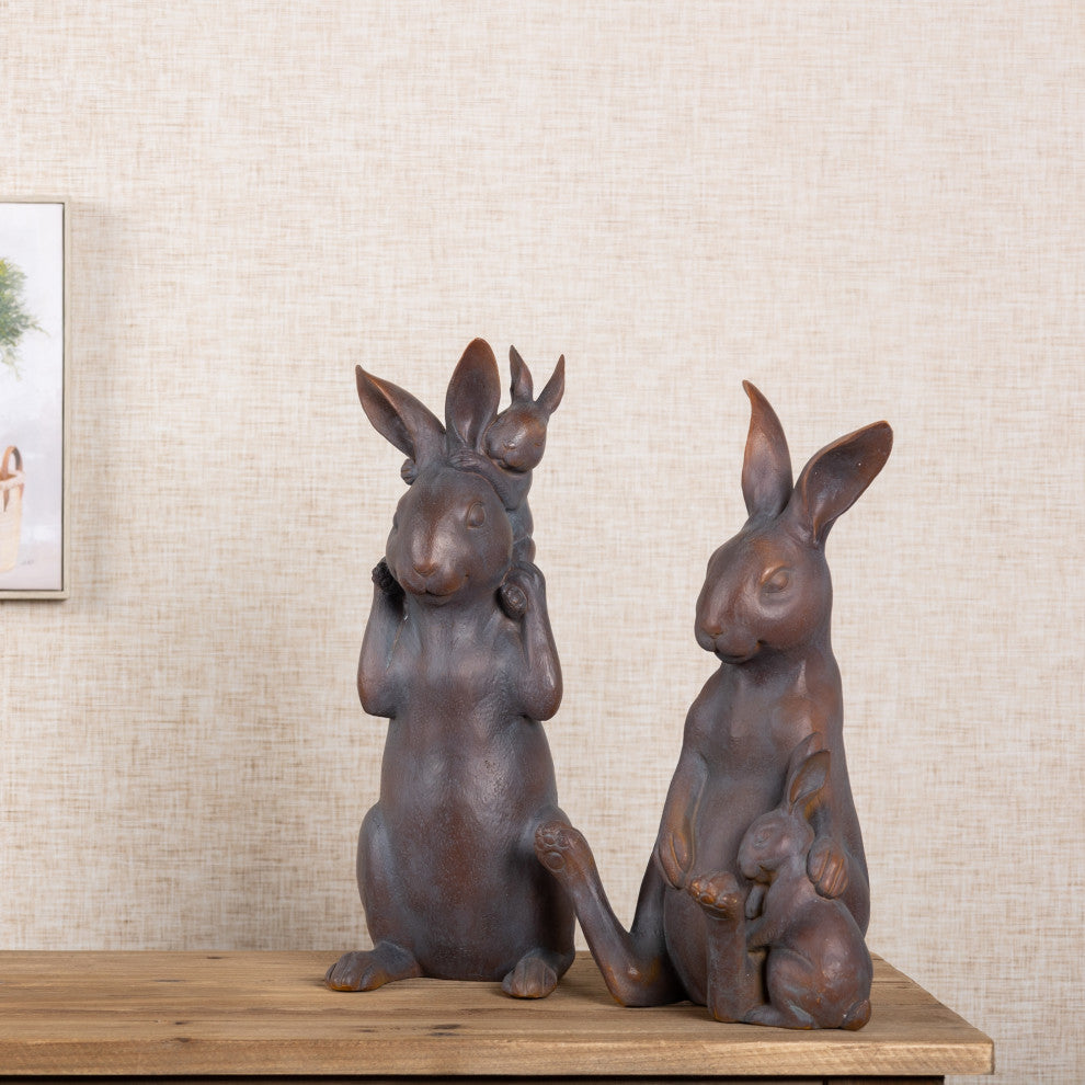 Mother Rabbit and Baby Bunny Statue, 2-Piece Set