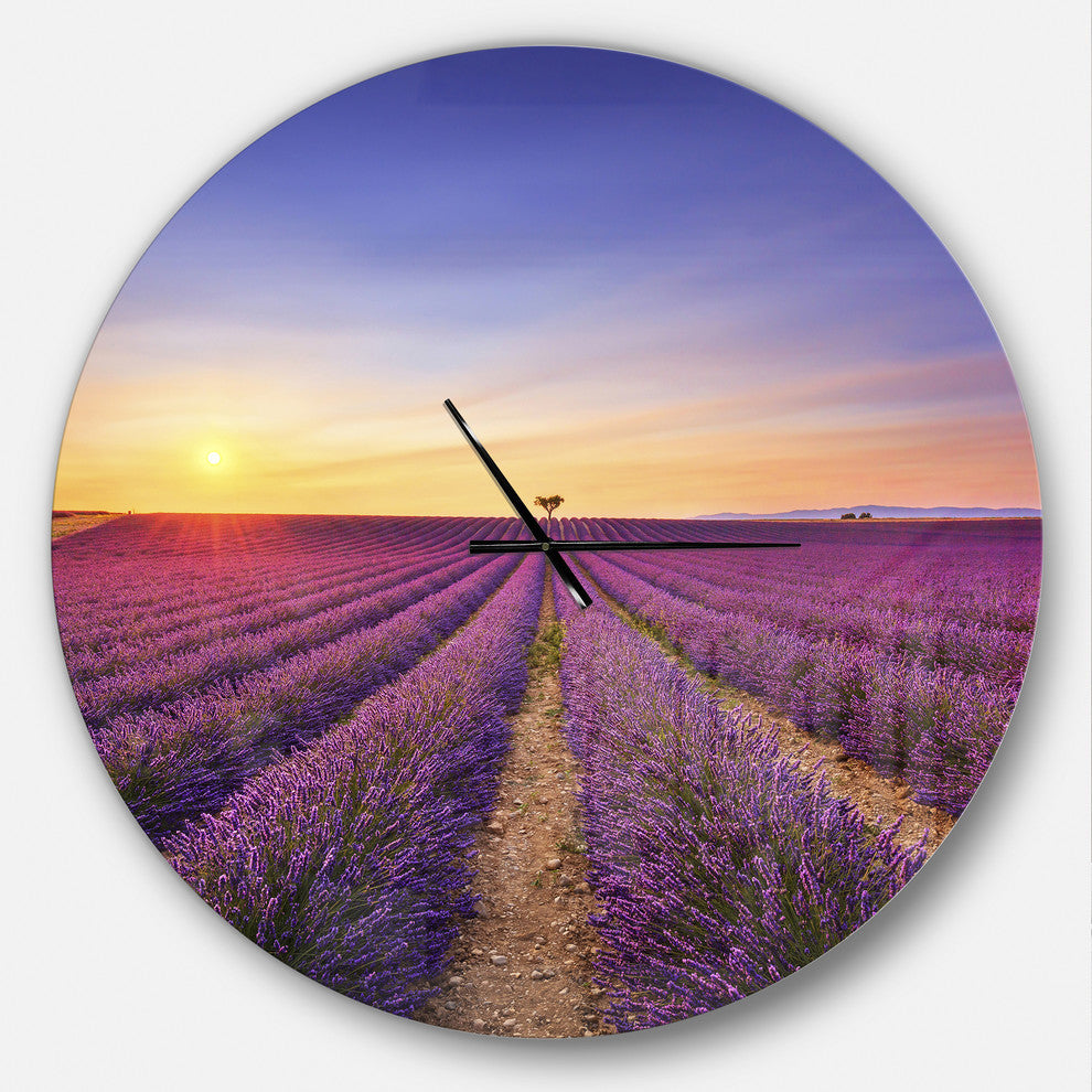 Lavender Field in Provence France Traditional Metal Clock, 36x36