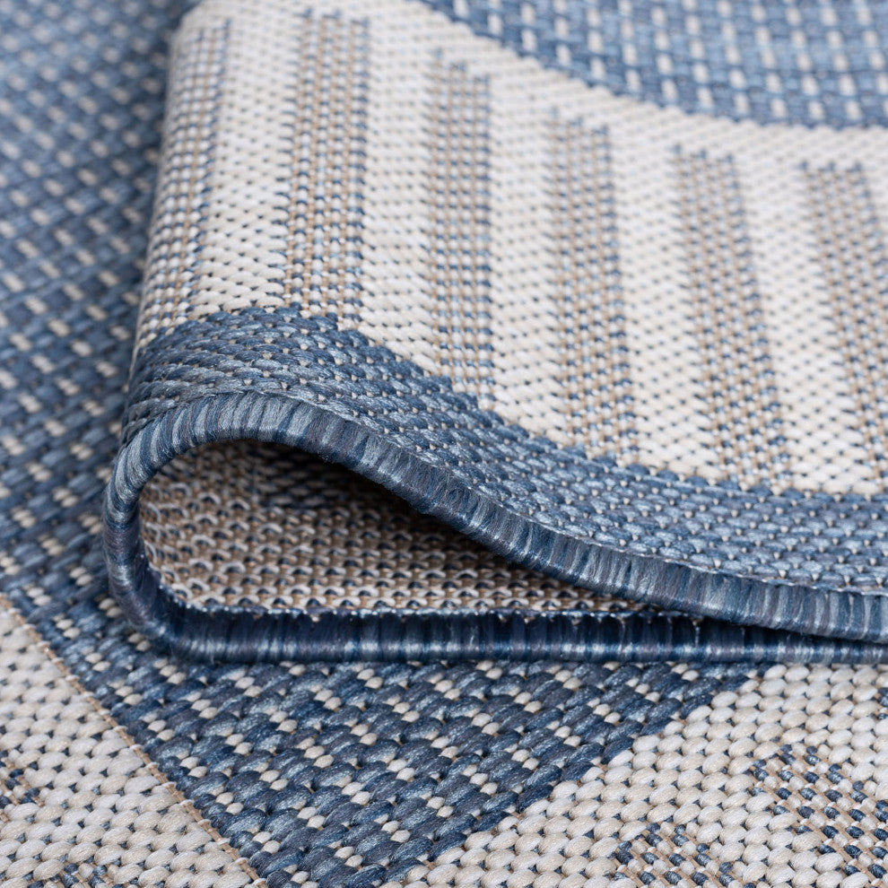 Elgin Transitional Striped Border Blue/Cream Indoor/Outdoor Scatter Mat 2'x3'