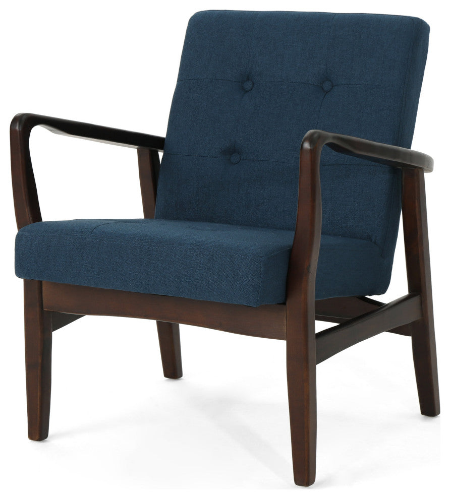 GDF Studio Gunther French-Style Fabric Club Chair, Blue/Espresso