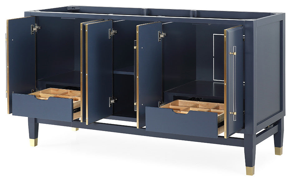 60" Tennant Brand Navy Blue Bertone Double Sink Bathroom Vanity, Without Counter-Top