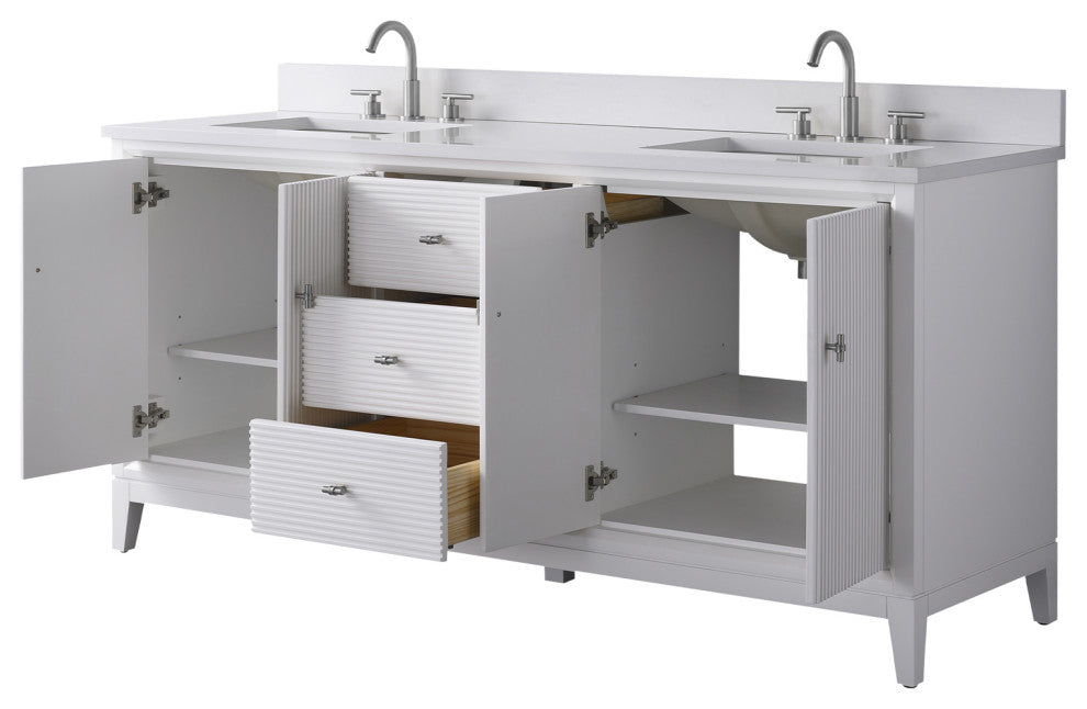 Vanity Art Bathroom Vanity with Engineered Marble Top and Sink, White, 72" (Double Sink), Brushed Nickel