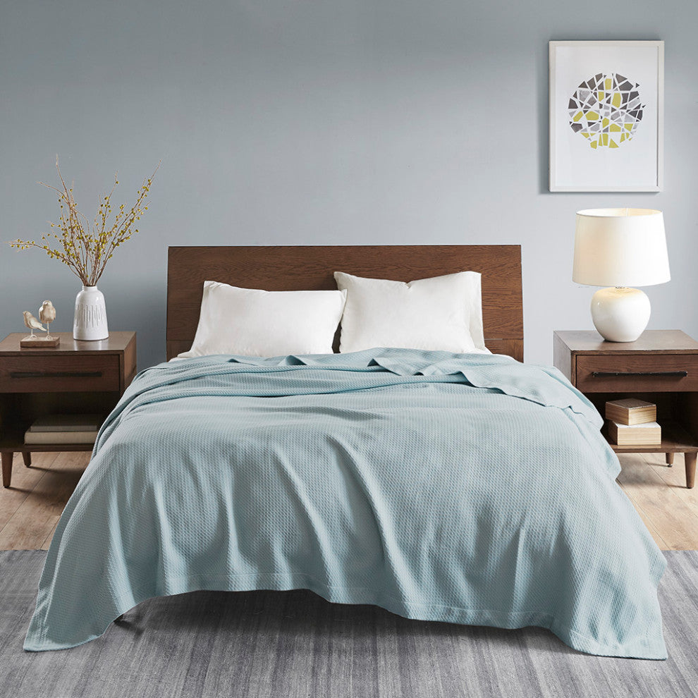 Madison Park Egyptian Cotton All-Season Woven Bedding Blanket, Blue
