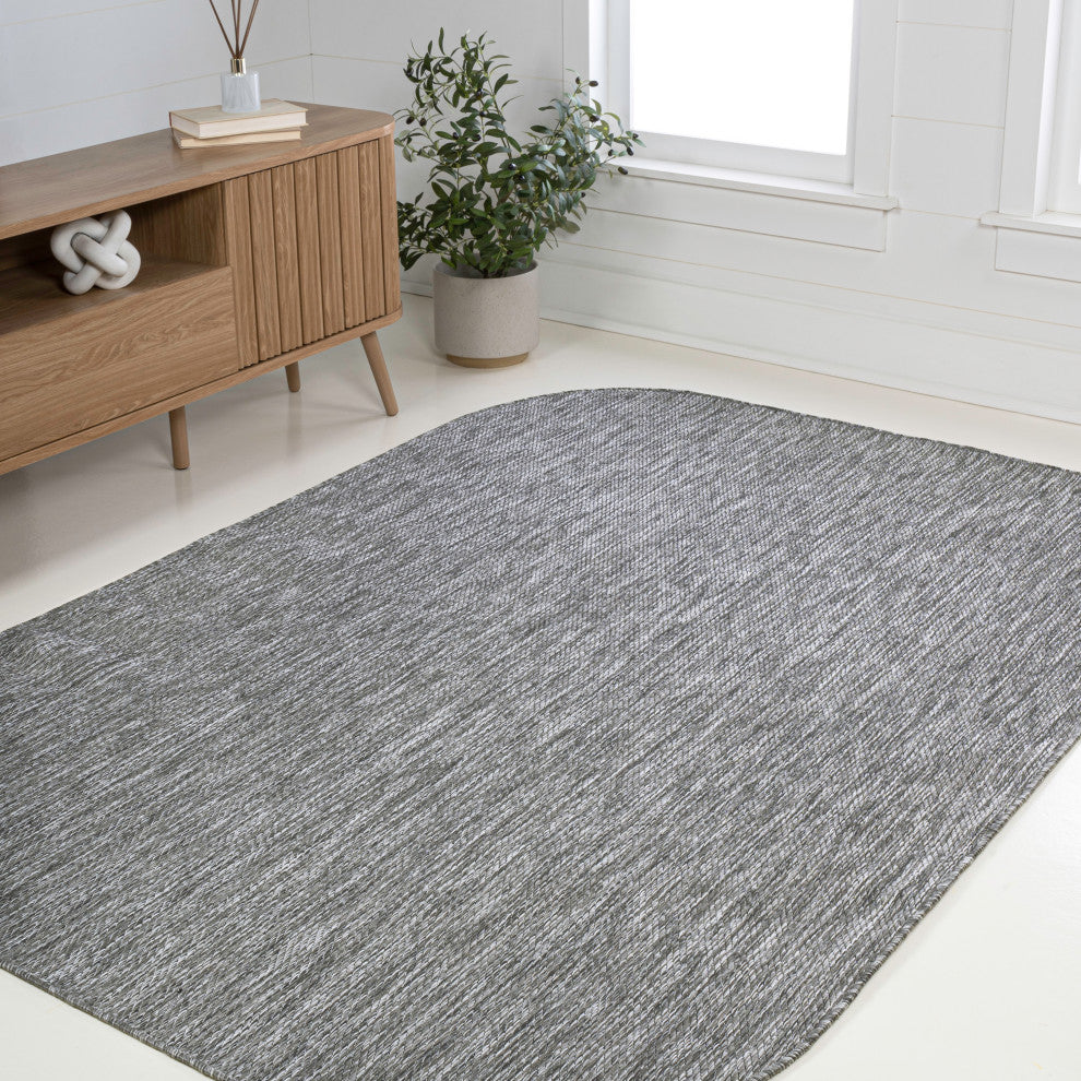 Miles Modern Minimalist Radius Corner Solid Indoor/Outdoor Shaped Area Rug