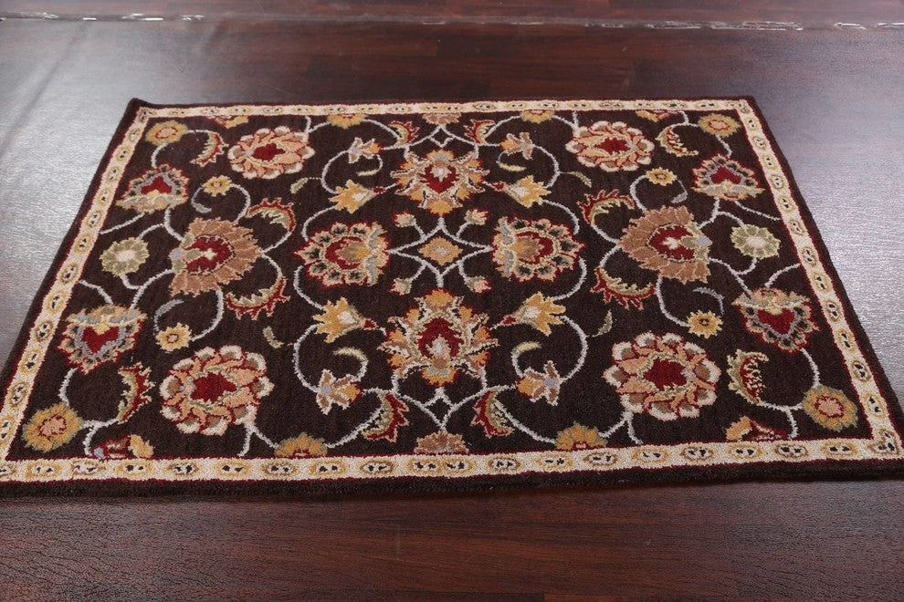 Oushak Hand Tufted Floral Oriental Area Rug, Brown, 4x6'