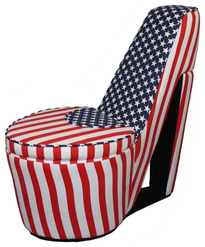Red White and Blue Patriotic Print 5 High Heel Shoe Storage Chair