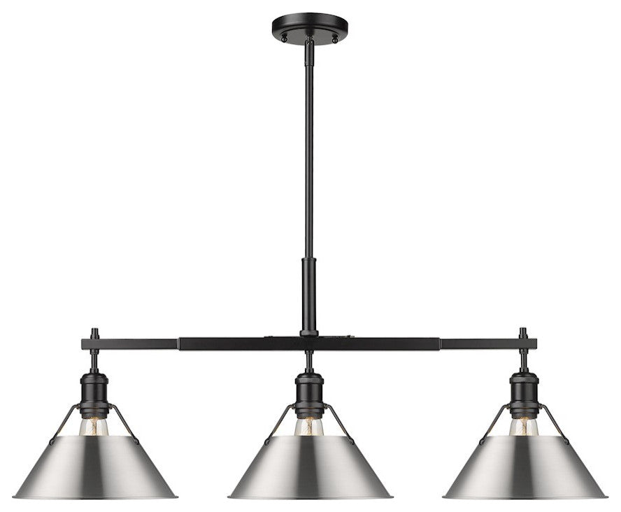 Golden Lighting Orwell 3-Light Linear Pendant, Black/Pewter, 3306-LPBLK-PW