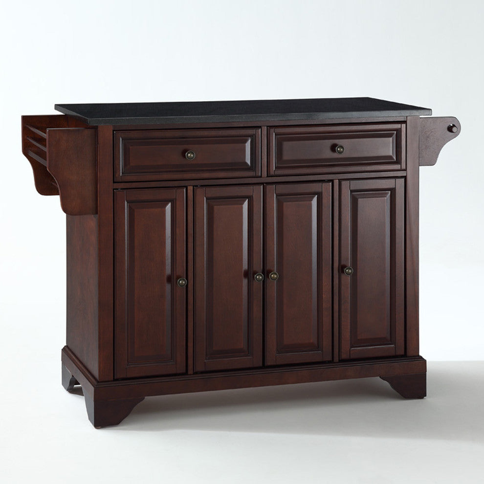 LaFayette Solid Black Granite Top Kitchen Island, Vintage Mahogany Finish