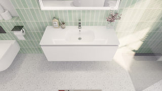 AIPO Wall-Mount Vanity Set With LED Mirror, Faucet, Drain, Matte White, 48" Sing