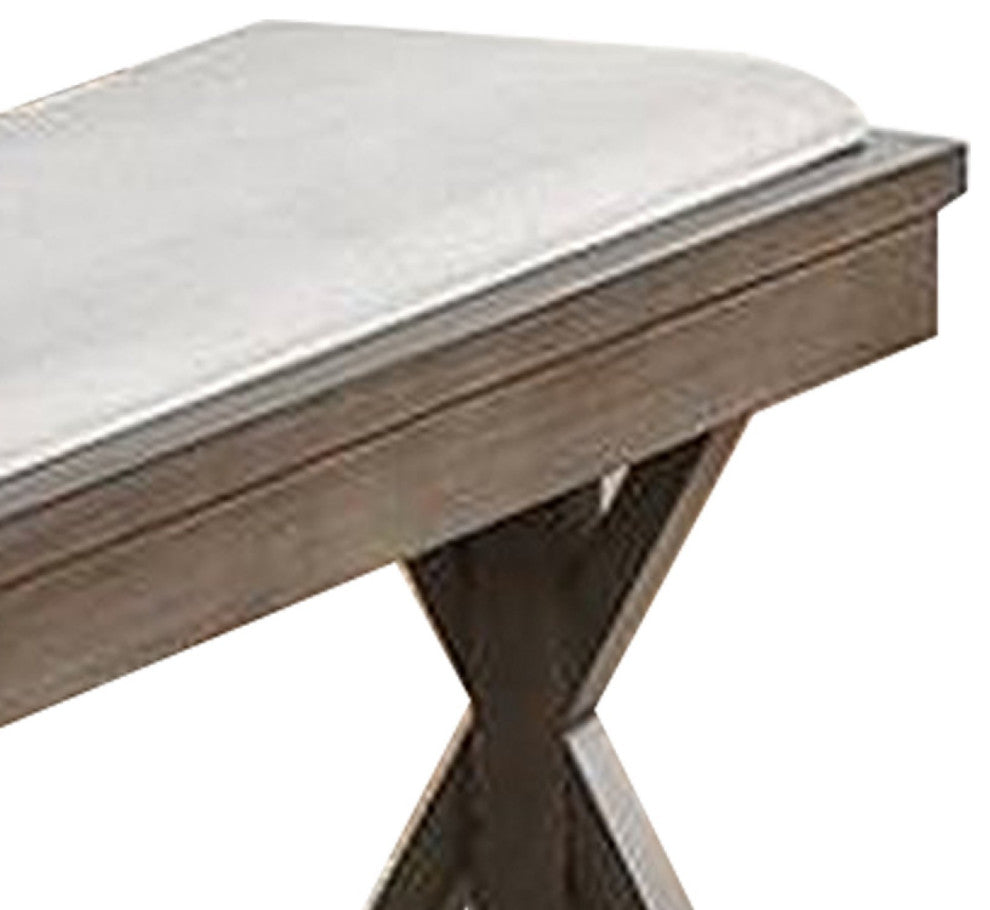 Benzara BM266494 Dining Bench With Padded Seat and Double Pedestal Base, Beige