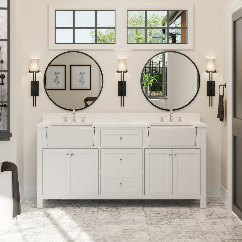 Yorkshire 72" Bathroom Vanity, White, Engineered Marble