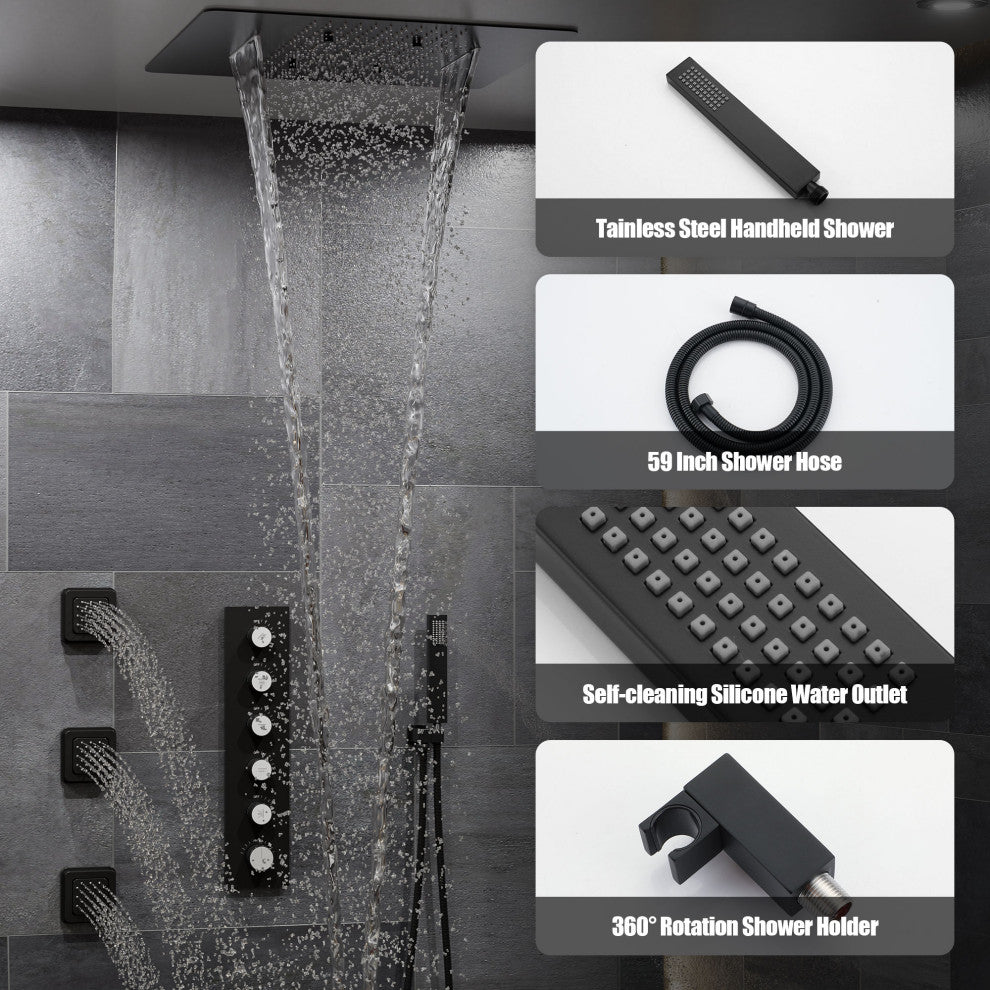 Multifunctional concealed large overhead spray luxury shower, Matte Black