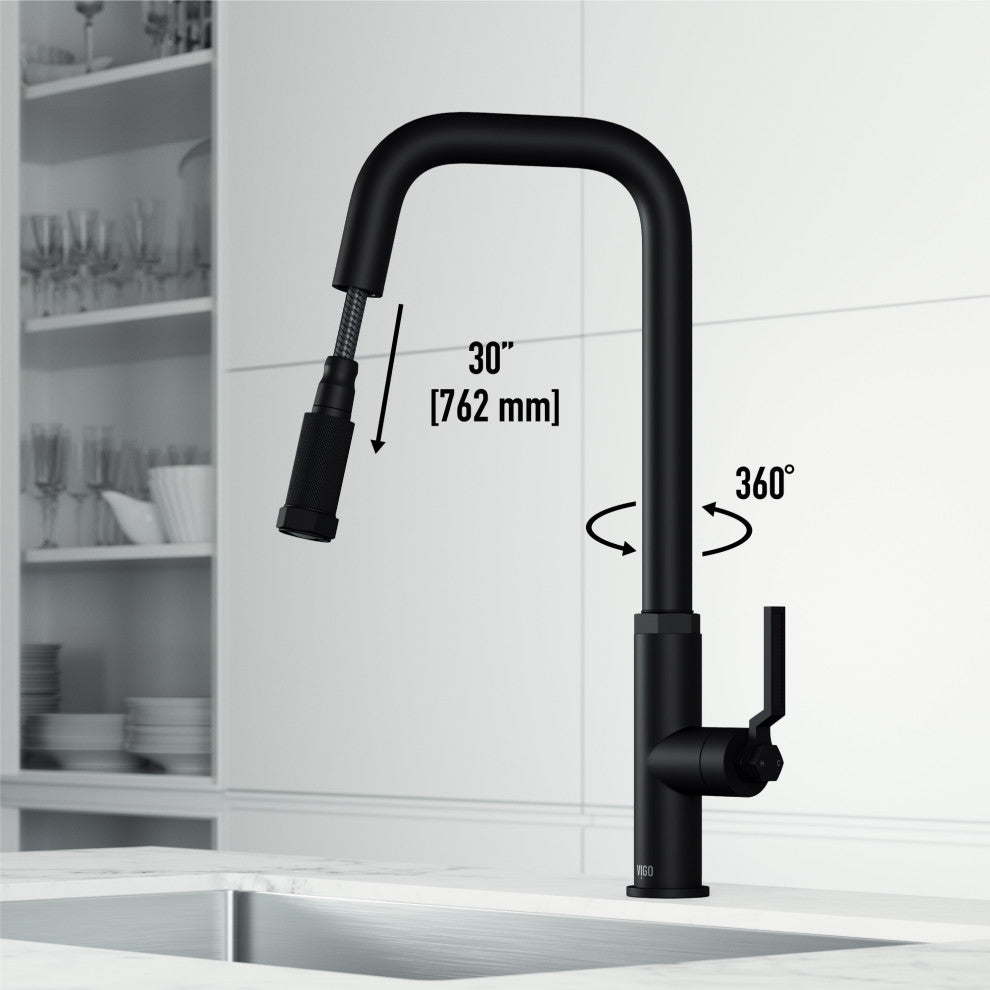 VIGO Hart Angular 18" H Single Handle Pull-Down Kitchen Faucet, Matte Black, Without Extras