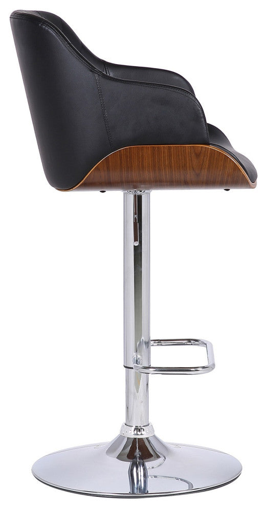 Faux Leather Swivel Adjustable Barstool With Metal Base, Black
