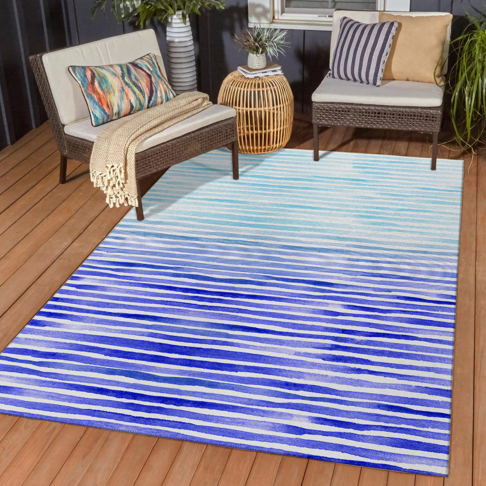 Indoor/Outdoor Seabreeze SZ8 Navy Machine Washable 3' x 5' Rug