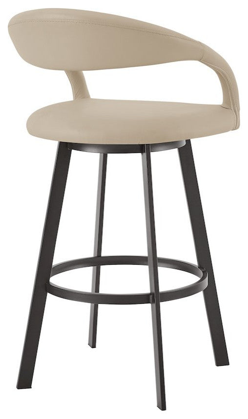 Ramona 26 Swivel Counter Stool with Matte Black Iron and Beige Faux Leather