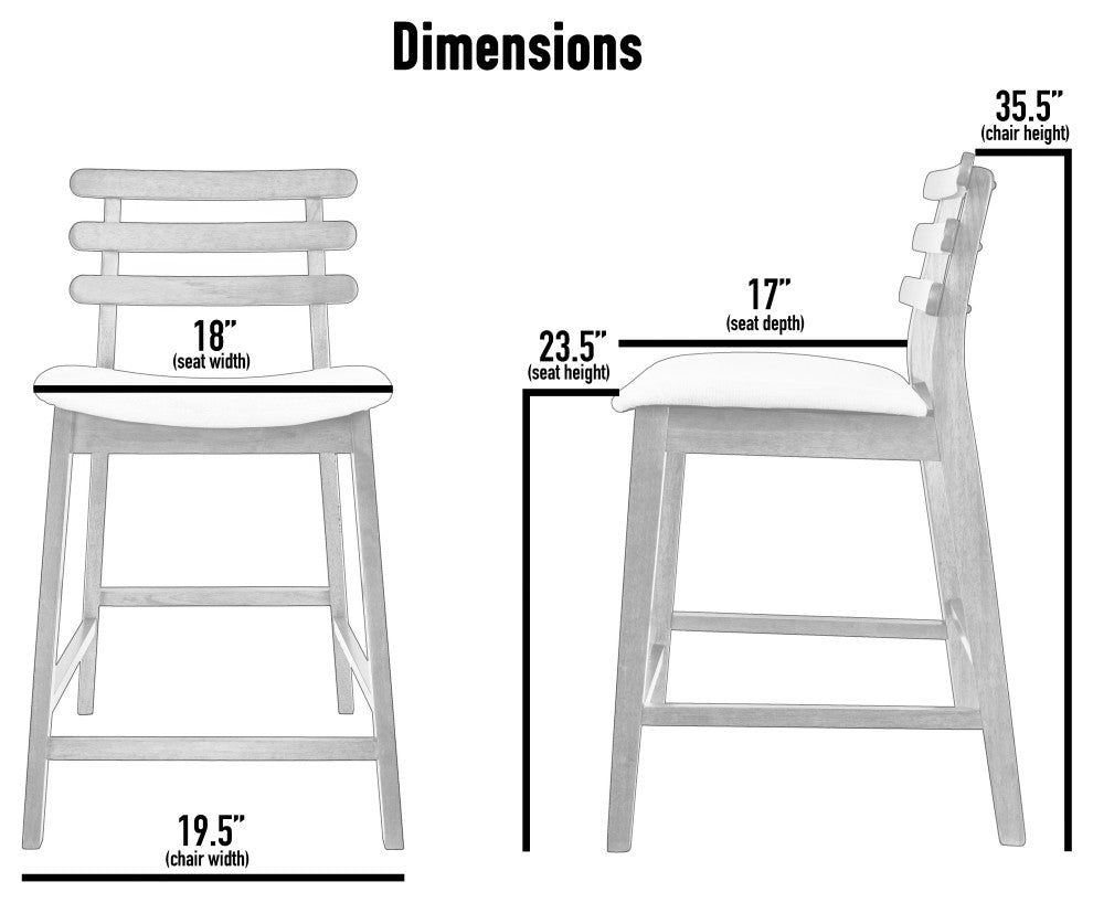 Dark Brown Wood Wooden With Ladder Back Cushion Counter Height Stools, Set of 2, Cappuccino