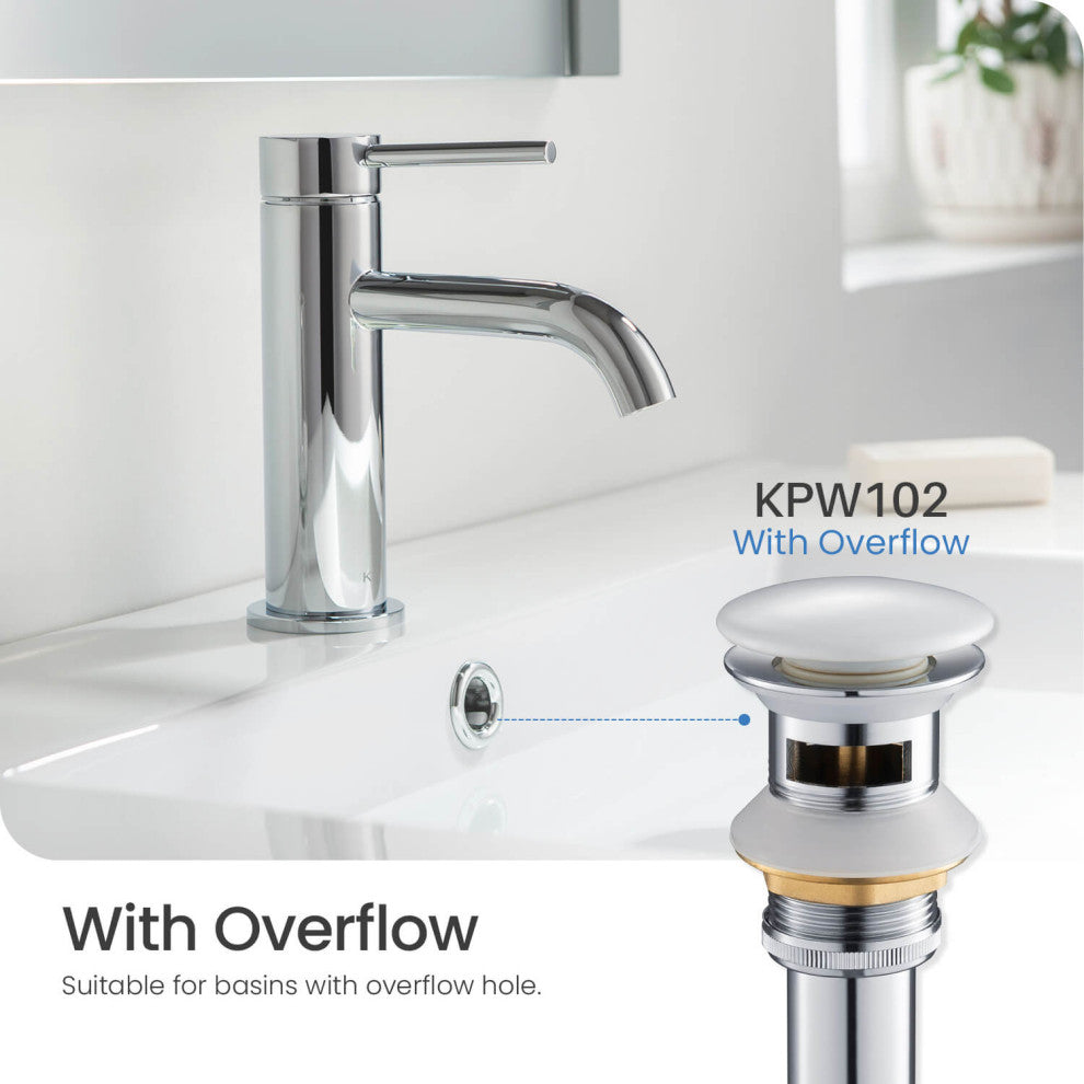 Pop Up Drain Stopper Full Cover With Overflow, KPW102, Ceramic White