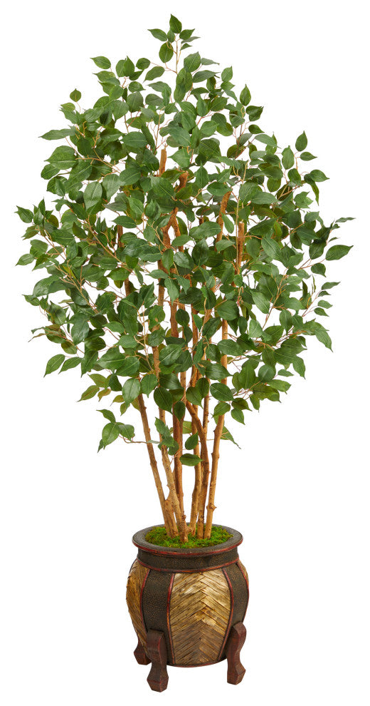5.5' Ficus Bushy Artificial Tree, Decorative Planter