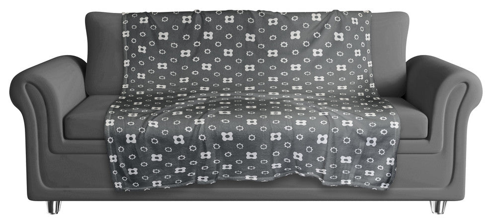 Gray Floral Pattern Fleece Blanket