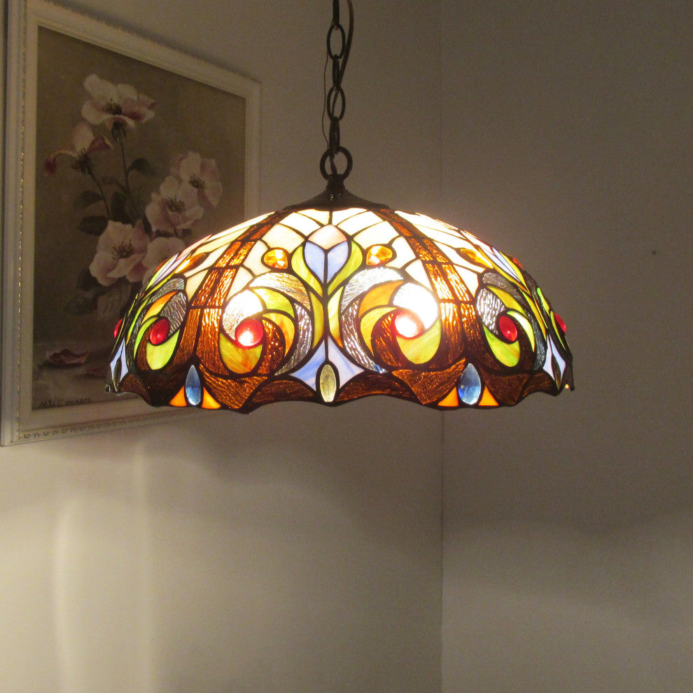 CHLOE Lighting Lennon Tiffany Dark Bronze 2-Light Victorian Ceiling Pendant