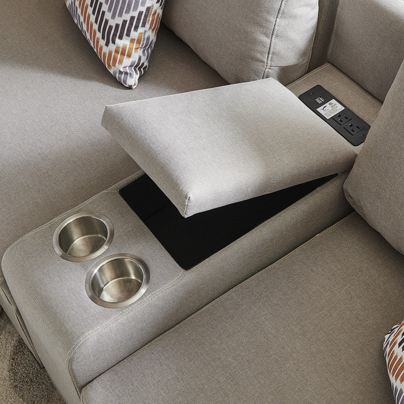 Amira Beige Linen Fabric Reversible Sectional Sofa with USB Storage Console