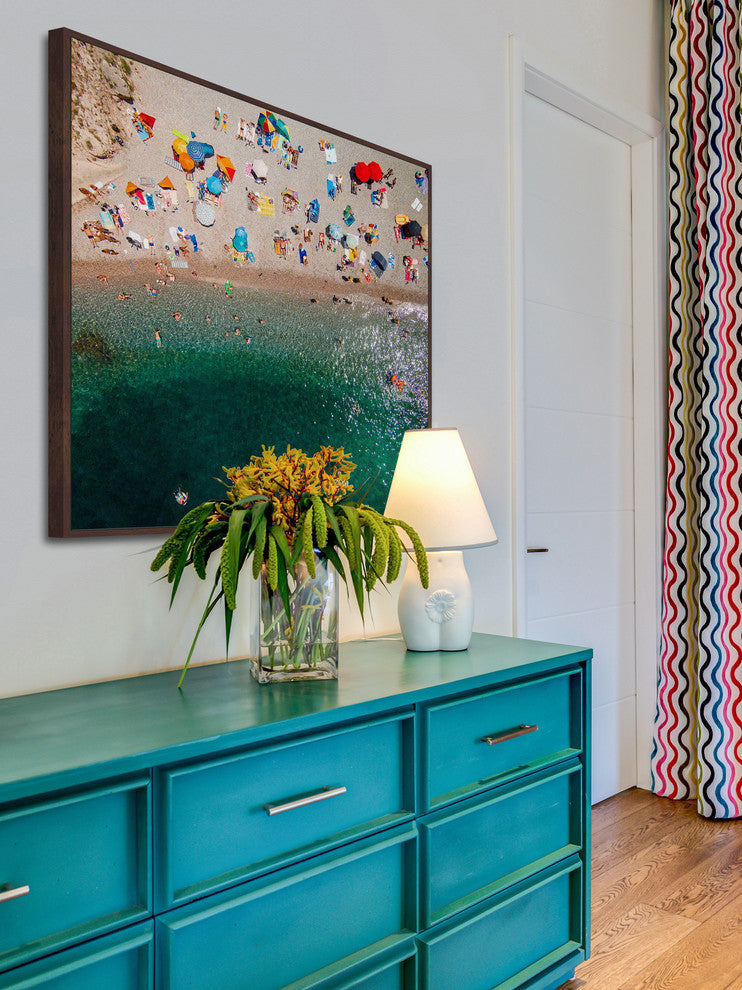 "Packed Beach" Floater Framed Painting Print on Canvas, 18"x18"