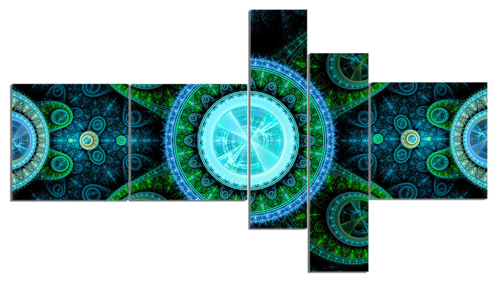 Bright Blue Psychedelic Relaxing Art, Abstract Canvas Print, 60"x32", 5 panels