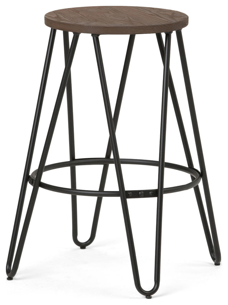 Simeon 24 inch Metal Counter Height Stool with Wood Seat