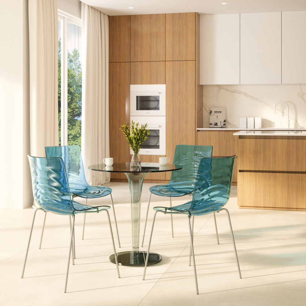 Leisuremod Astor Plastic Dining Chair With Chrome Base, Transparent Blue