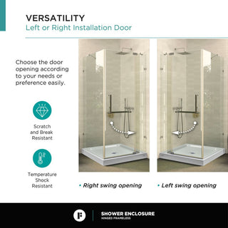 Shower Enclosure Hinged Frameless Tempered Glass, Polished Chrome, 42"