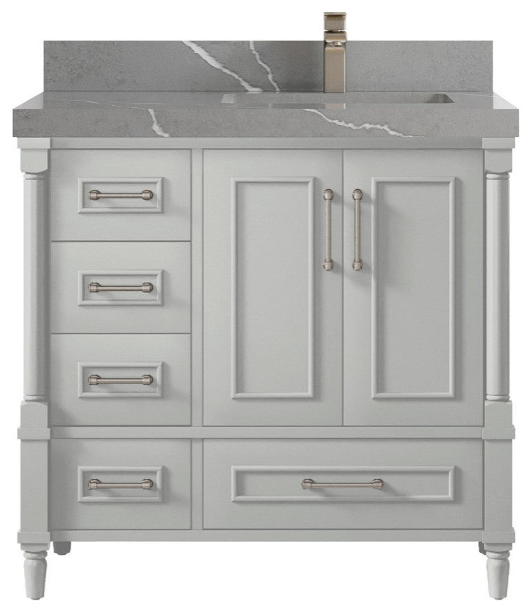 Aberdeen 36 Right Offset Bath Vanity in Coventry Gray 2" Piatra Gray