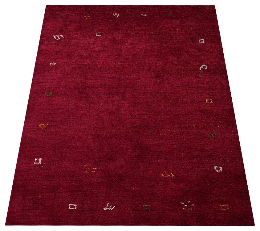 Hand Knotted Loom Silk Mix Area Rug Contemporary Dark Red
