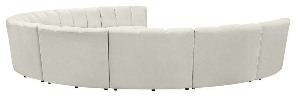 Infinity Channel Tufted Velvet Modular Chair, Cream, 9 Piece