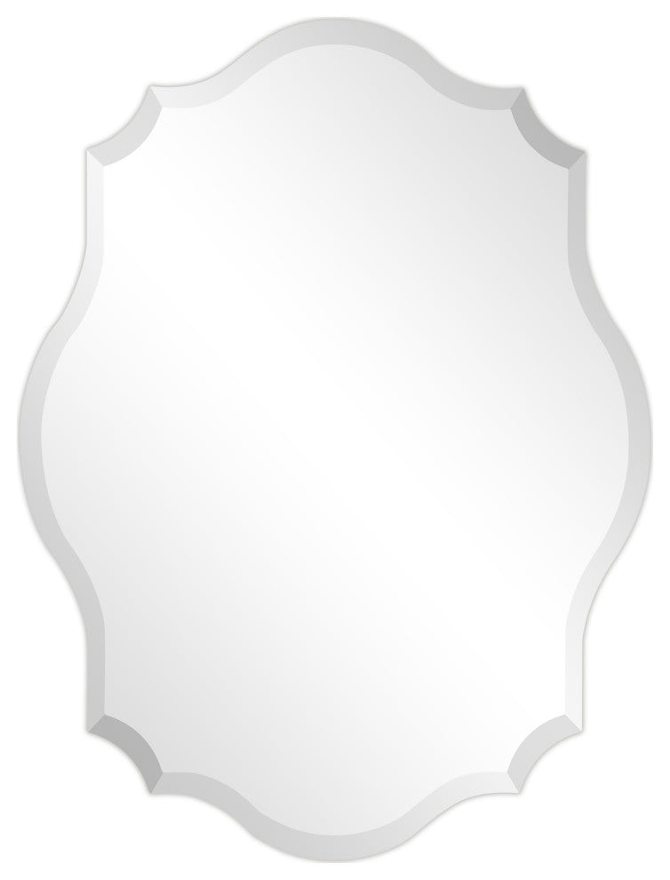 Frameless Beveled Oblong Scalloped Wall Mirror, 1"-Beveled Edge, 24"x32"