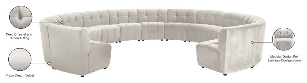 Limitless Velvet Upholstered 13-Piece Modular Sectional, Cream