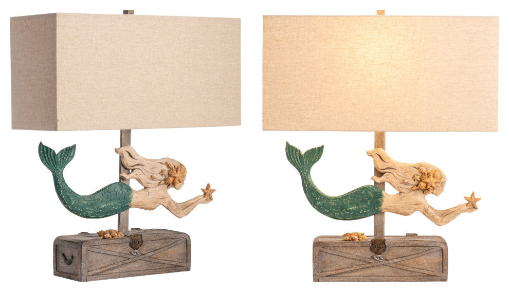 27"H Brown Resin Table Lamps With Tan Rectangle Shade, Set of 2