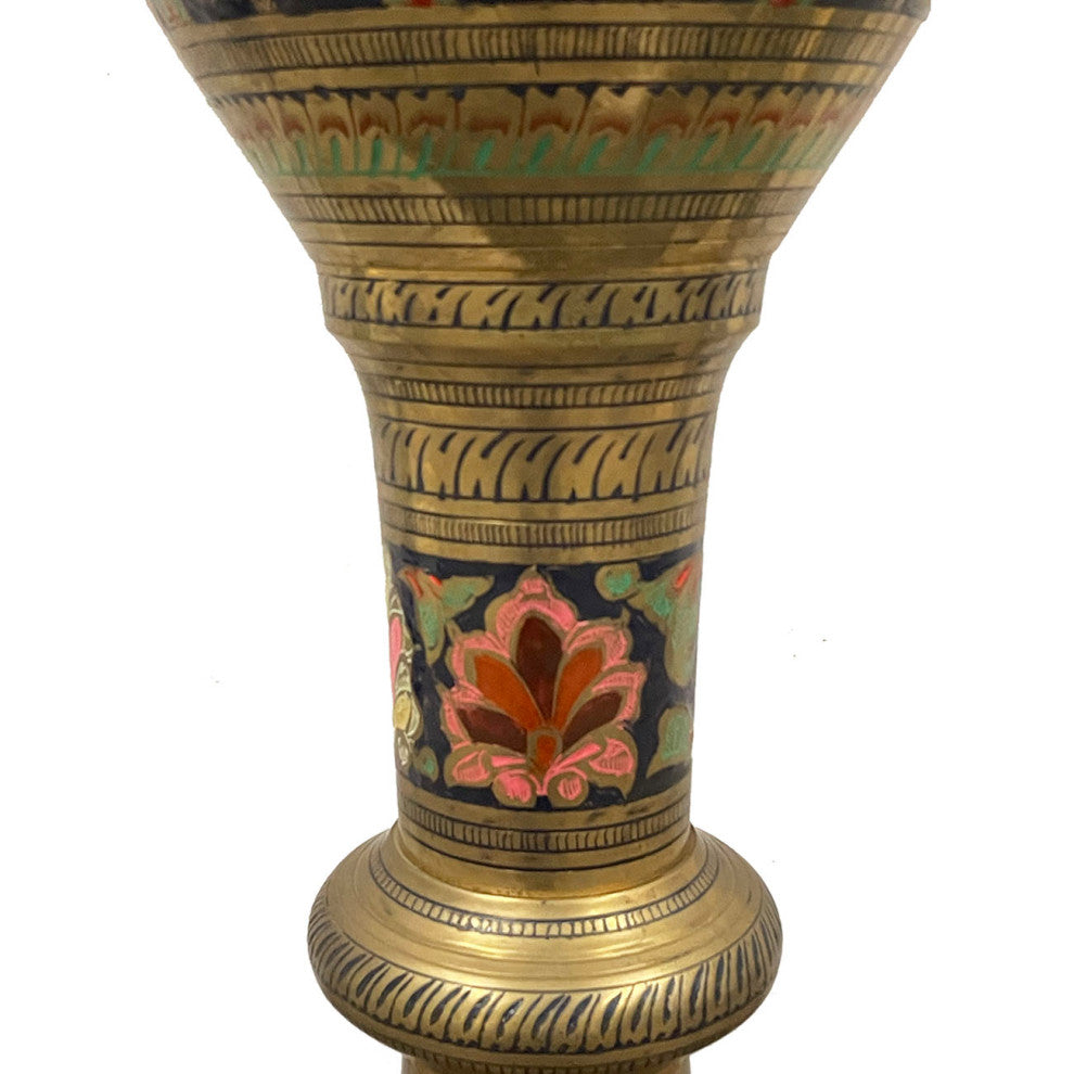 Consigned Early 20th Century Asian Bronze Polychrome Enameled Floor Vase