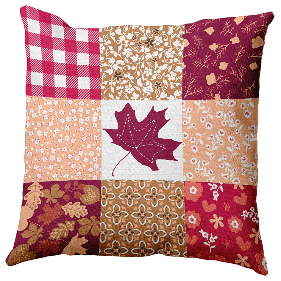 Printed Quilt Leaves Accent Pillow, Fuschia, 20"x20"