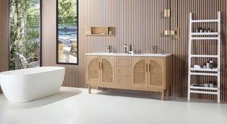 Nara Mid-Century Freestanding Bathroom Vanity, Pecan Oak, 72"