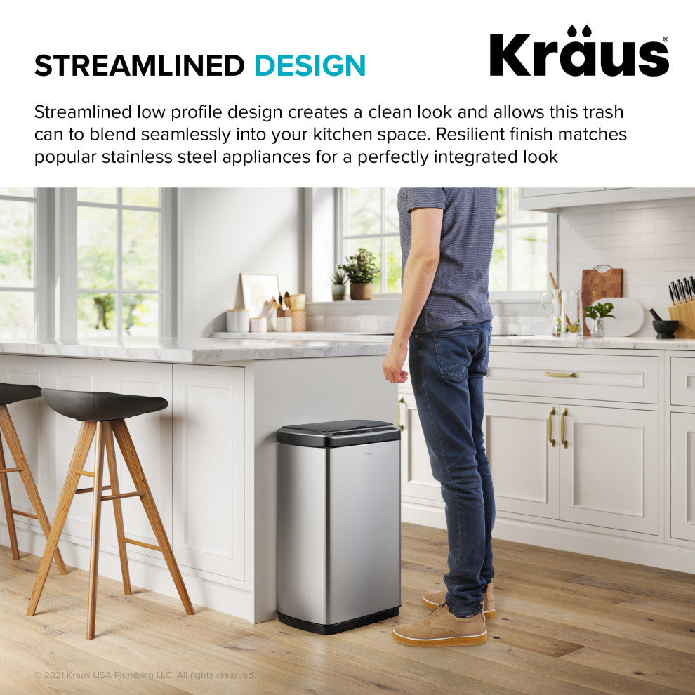 GarbagePro Rectangular 13 Gal Touchless Motion Sensor Stainless Steel Trash Can
