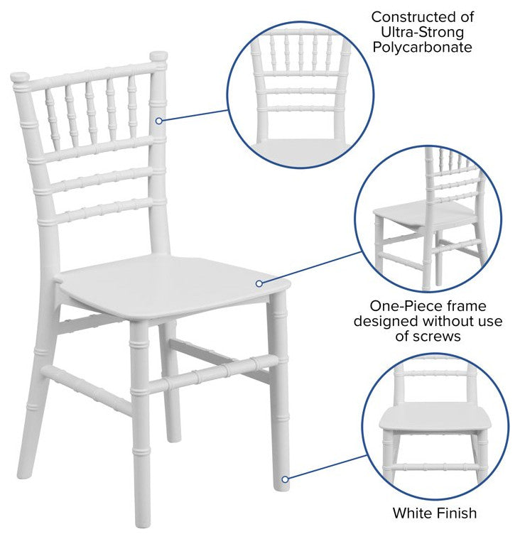 Set of 10 Kids Chair, Polycarbonate Construction With Slatted Back, Transparent, White