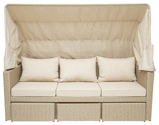 Outdoor Wicker Patio Sofa, Canopy and Ottoman Set