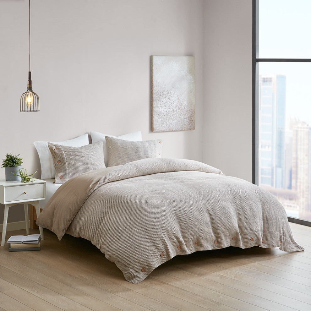 Clean Spaces Mara 3 Pc Cotton and Rayon Blend Waffle Weave Duvet Cover Set